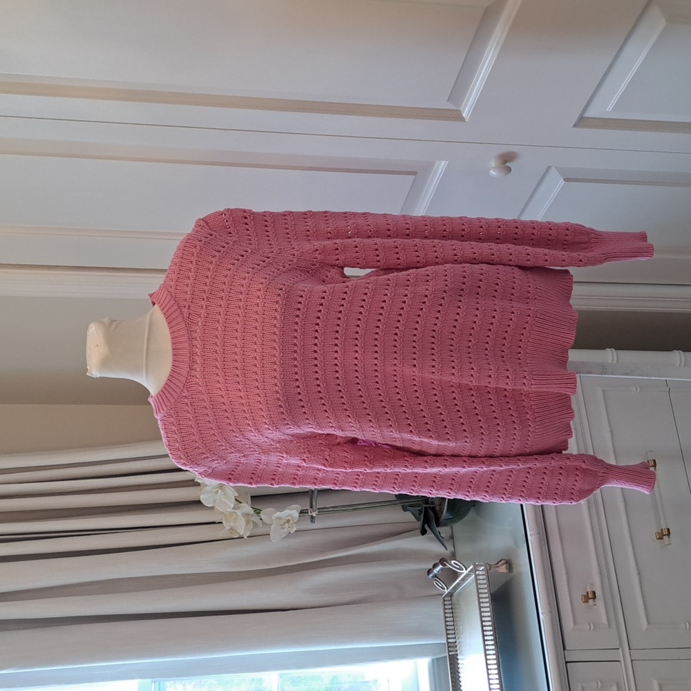 J.Crew Womens Pink Pointelle Style Crewneck Sweater Balloon Sleeves S-M